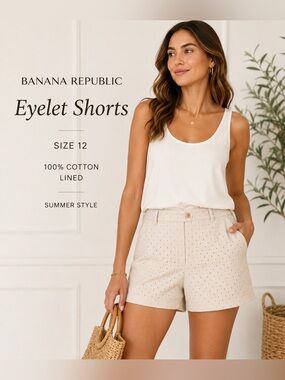 Banana Republic Cream Eyelet Cotton Shorts Size 12